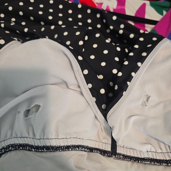 Lauren Ralph Lauren One Piece Swim Dress Women 18W Black Polka Dot Cross Strap - Picture 11 of 12